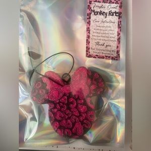 Minnie Mouse car freshie!! Black and pink glitter. Monkey fart scent.